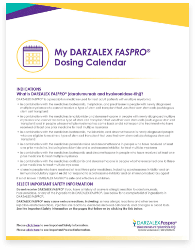 DARZALEX FASPRO® (daratumumab and hyaluronidase-fihj) patient dosing calendar